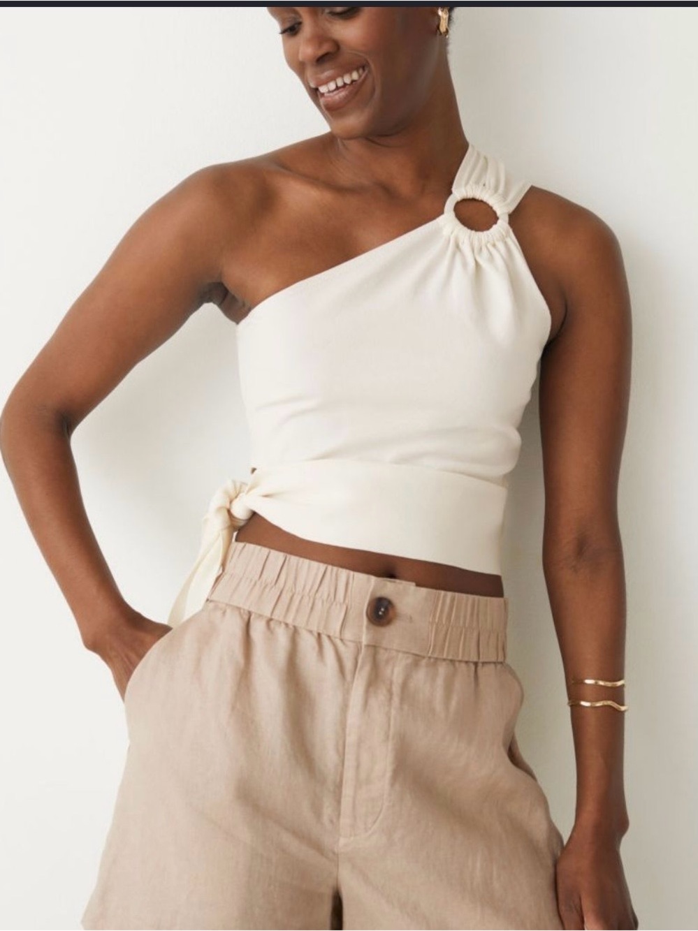 & Other Stories Cream One-Shoulder Ring-Detail Camisole